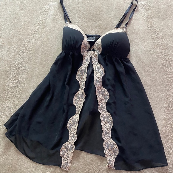 Black Teddy with Lace Trim, coordinating thong - Picture 1 of 3